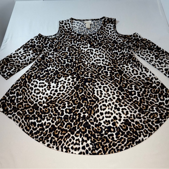 Chico's Leopard Print Cold Shoulder Tunic with Swing Hem  Size 0 - Picture 6 of 10